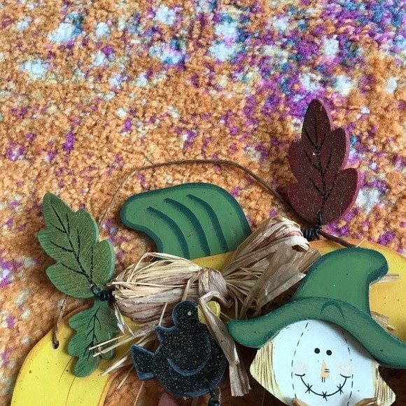 Wood 3-D Welcome Scarecrow Door Decor Fall VINTAGE Bird & Leafs go B O I NG - Picture 5 of 7